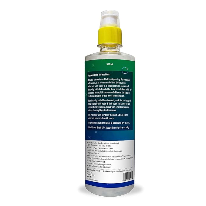Dish Washing Liquid 500 ml |Bio Active Formulation Plant Based & Sustainable | Tough on Grease & Gentle on Hands