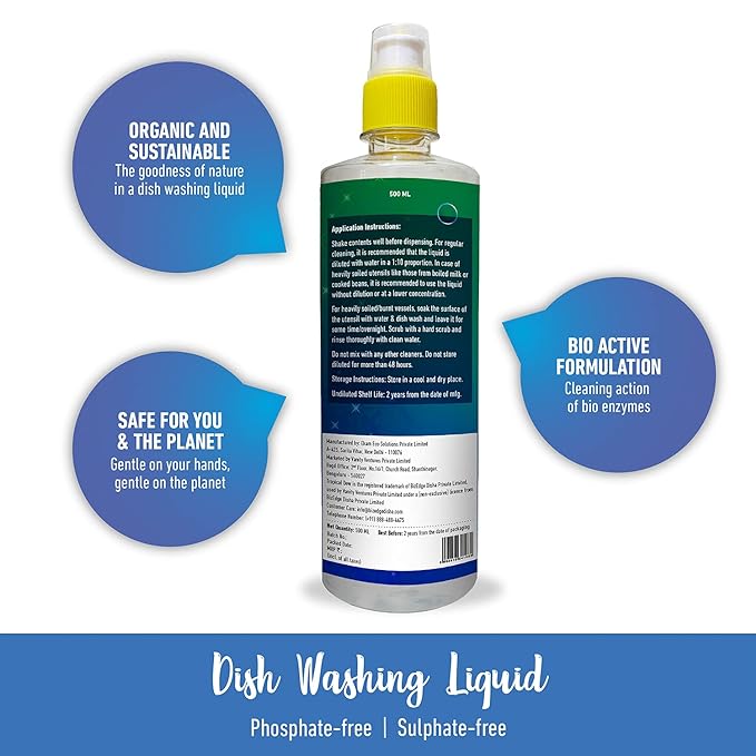 Dish Washing Liquid 500 ml |Bio Active Formulation Plant Based & Sustainable | Tough on Grease & Gentle on Hands