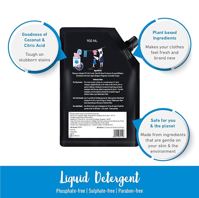 Liquid Detergent 900 ml | Plant Based Ingredients | Goodness of Coconut Oil & Citric Acid