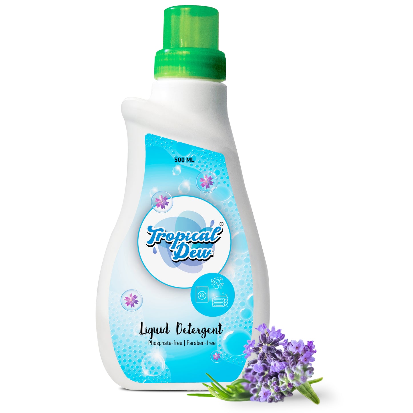 Laundry Soap Liquid Detergent - Phosphate & Paraben Free Natural Detergent with Citric Acid for Stain Removal - For Hand Wash, Front Load & Top Load Washing Machine - Tropical Dew, Lavender Scent, 500ml