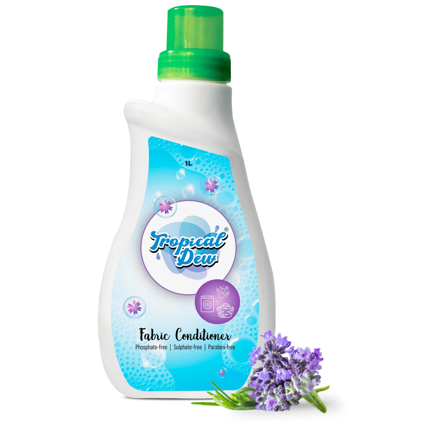 Natural Fabric Softener - Liquid Fabric Softener for Hand Wash, Front Load & Top Load Washing Machine - Phosphate Free, Sulphate & Paraben Free Fabric Conditioner - Tropical Dew, Lavender Scent, 1L