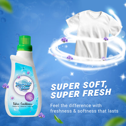 Natural Fabric Softener - Liquid Fabric Softener for Hand Wash, Front Load & Top Load Washing Machine - Phosphate Free, Sulphate & Paraben Free Fabric Conditioner - Tropical Dew, Lavender Scent, 500ml